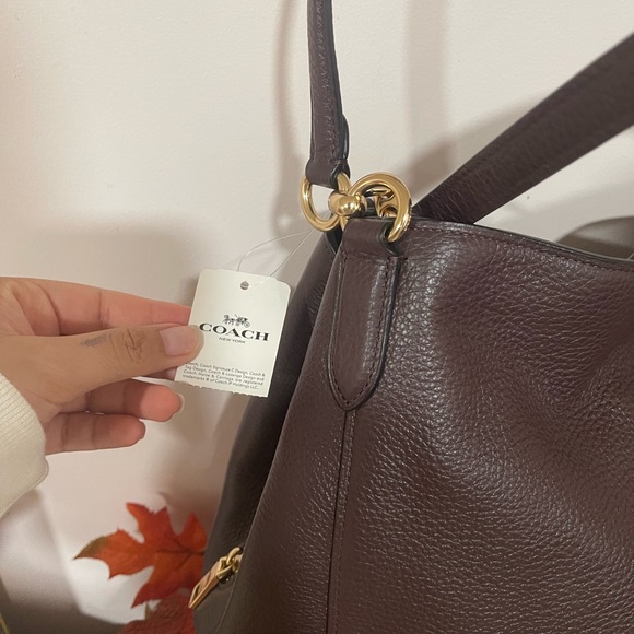 New Coach Hallie Shoulder Bag Dark Purple Soft Pebble Leather - Picture 3 of 3